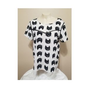 Lily White Cat Blouse Top Womens Size Large